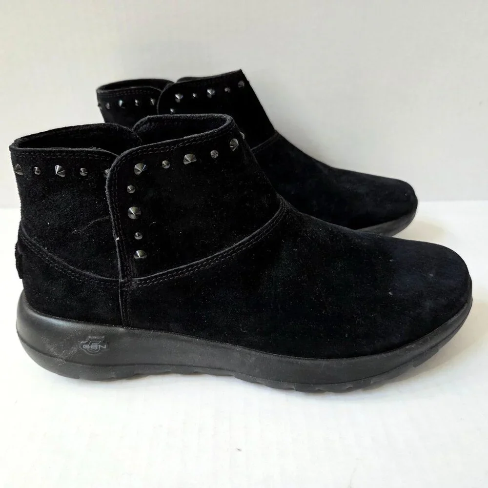 Skechers Boots Womens 9.5 Black Suede On the Go Walk Joy Studded Ankle Booties